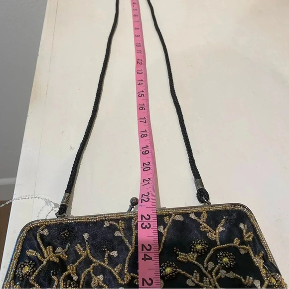 Lancôme Womens Beaded Vintage Unused Bag Black Gold Excellent Condition - Picture 10 of 14